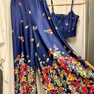 Indowestern Palazzo Pants & Top Set - Navy Floral